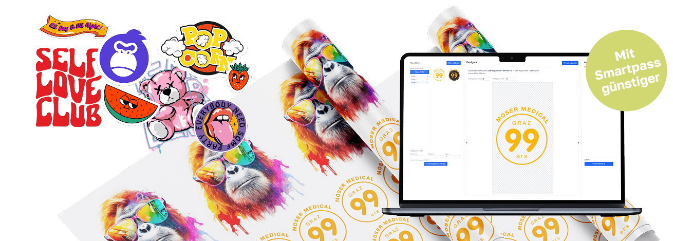 DTF-Druck in freier Größe – Aufkleber und Logos